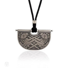 Etched sterling silver pendant on black cord