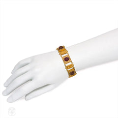 Etruscan Revival gold and carnelian scarab bracelet