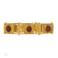 Etruscan Revival gold and carnelian scarab bracelet