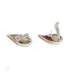 Fasano estate gold, pavé diamond and ruby earrings