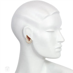 Fasano estate gold, pavé diamond and ruby earrings