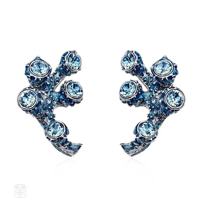 Faux Aquamarine Branch Coral Earrings