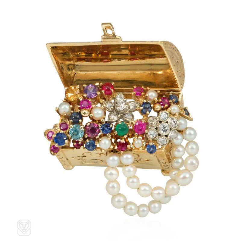 Flato Retro Multigem Treasure Chest Brooch