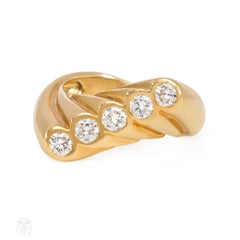 Fluted gold and diamond ring, Cartier