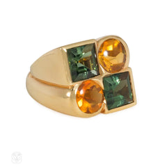 Fred, Paris gold, tourmaline, and citrine geometric cocktail ring