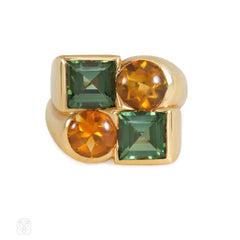 Fred, Paris gold, tourmaline, and citrine geometric cocktail ring