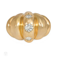 French 1950s bombé gold and diamond cocktail ring