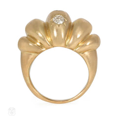 French 1950s bombé gold and diamond cocktail ring