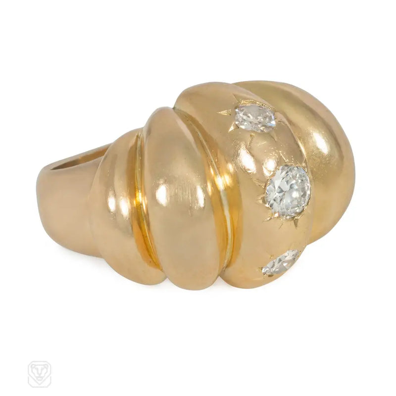 French 1950S Bombé Gold And Diamond Cocktail Ring