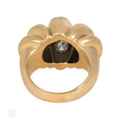 French 1950s bombé gold and diamond cocktail ring