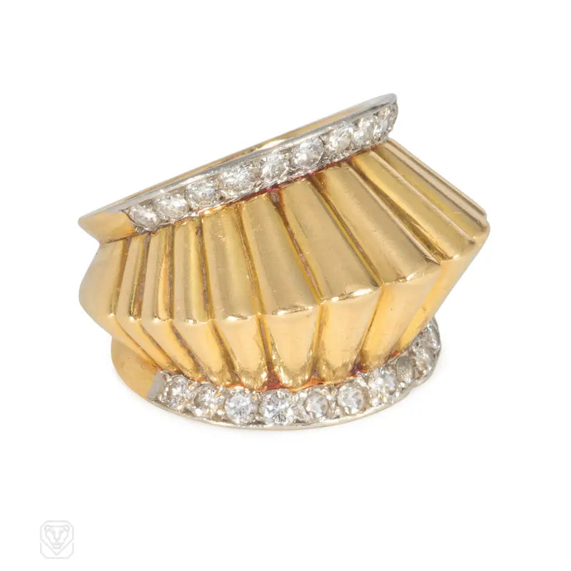 French 1950S Diamond And Gold Fan Ring