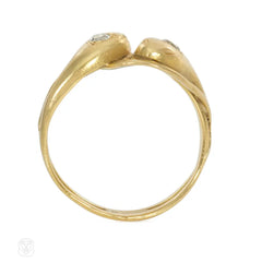 French antique diamond and gold entwined double snake ring