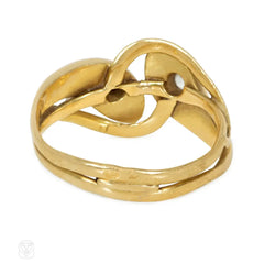French antique diamond and gold entwined double snake ring