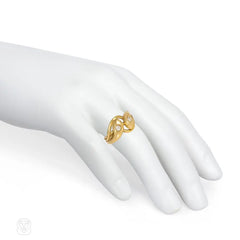 French antique diamond and gold entwined double snake ring