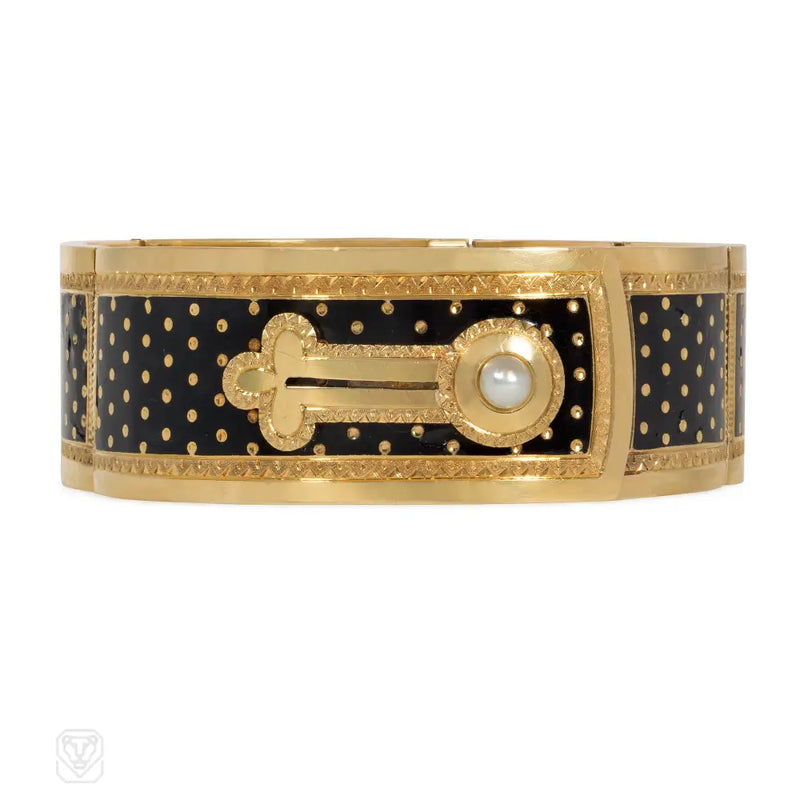 French Antique Enamel Buttoned Cuff Bracelet