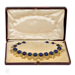 French antique gold and lapis festoon necklace