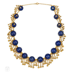 French antique gold and lapis festoon necklace