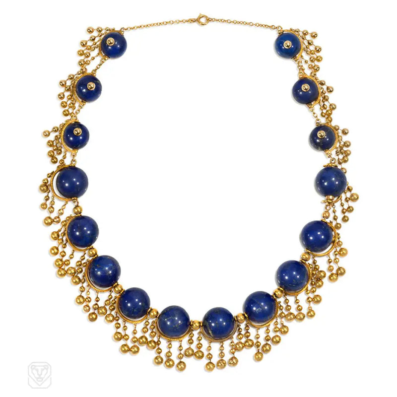 French Antique Gold And Lapis Festoon Necklace