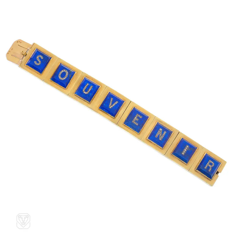 French antique lapis and diamond SOUVENIR bracelet