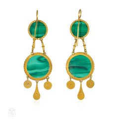 French antique nautical gold and malachite earrings