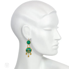 French antique nautical gold and malachite earrings