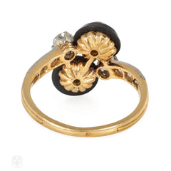 French antique onyx and diamond bypass ring