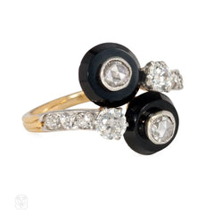 French antique onyx and diamond bypass ring