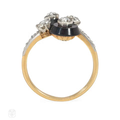 French antique onyx and diamond bypass ring