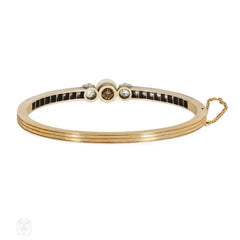 French antique pearl and diamond bangle bracelet