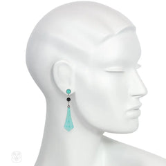 French Art Deco amazonite, onyx and diamond earrings