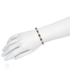 French Art Deco cabochon amethyst and diamond bracelet