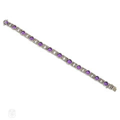 French Art Deco cabochon amethyst and diamond bracelet