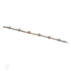 French Art Deco coral and diamond line bracelet