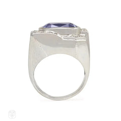 French Art Deco diamond and Ceylon sapphire ring
