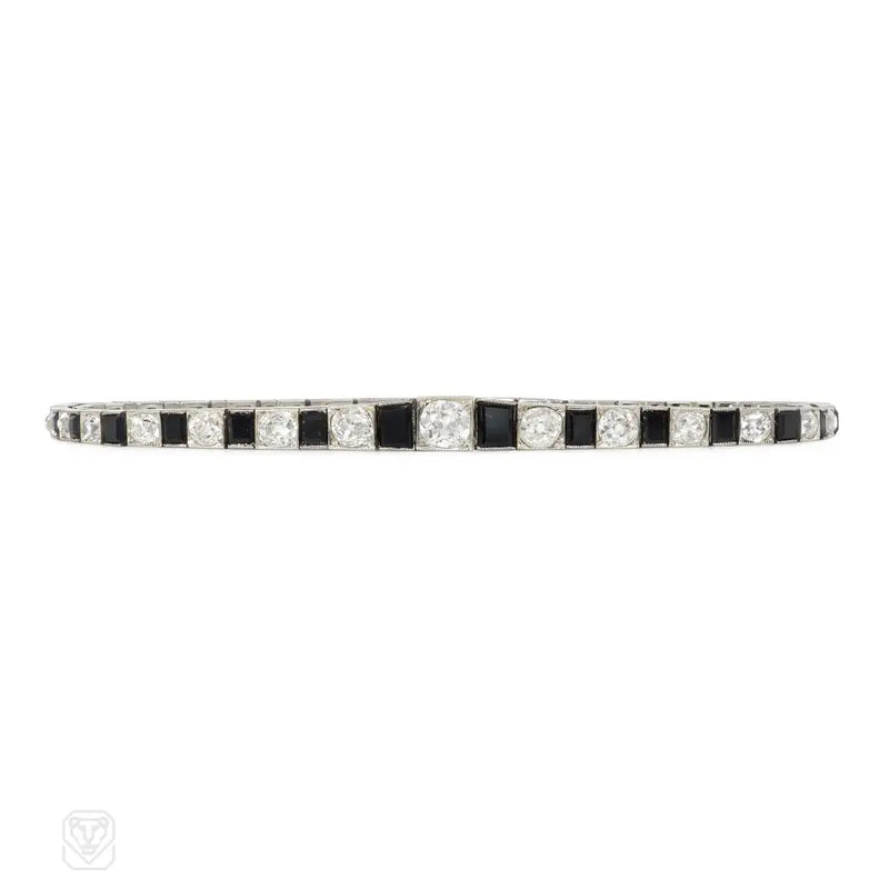 French Art Deco diamond and onyx line bracelet