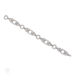 French Art Deco diamond and platinum geometric link bracelet