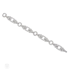 French Art Deco diamond and platinum geometric link bracelet