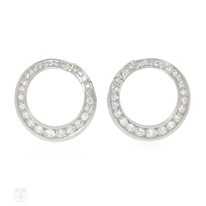 French Art Deco diamond hoop earrings