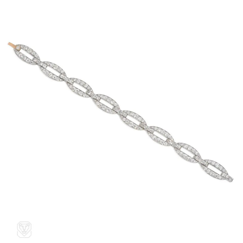 French Art Deco Diamond Oval Link Bracelet