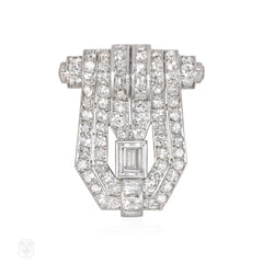 French Art Deco diamond shield-shaped clip brooch