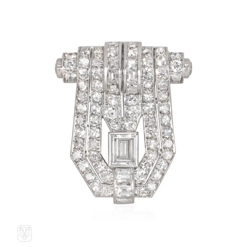 French Art Deco Diamond Shield - Shaped Clip Brooch