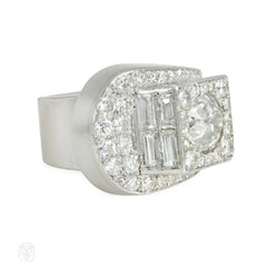 French Art Deco diamond stylized buckle ring