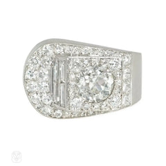 French Art Deco diamond stylized buckle ring