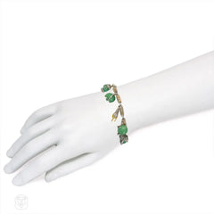 French Art Deco emerald charm bracelet