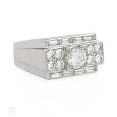 French Art Deco geometric diamond and platinum ring