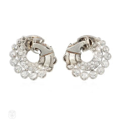 French Art Deco multi-cut diamond and platinum bypass hoop earrings