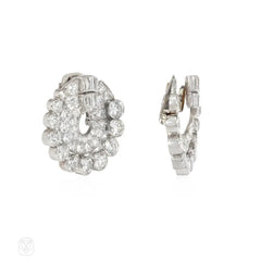 French Art Deco multi-cut diamond and platinum bypass hoop earrings