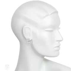 French Art Deco multi-cut diamond and platinum bypass hoop earrings
