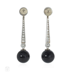 French Art Deco onyx and diamond earrings