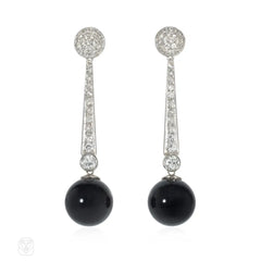 French Art Deco onyx and diamond earrings